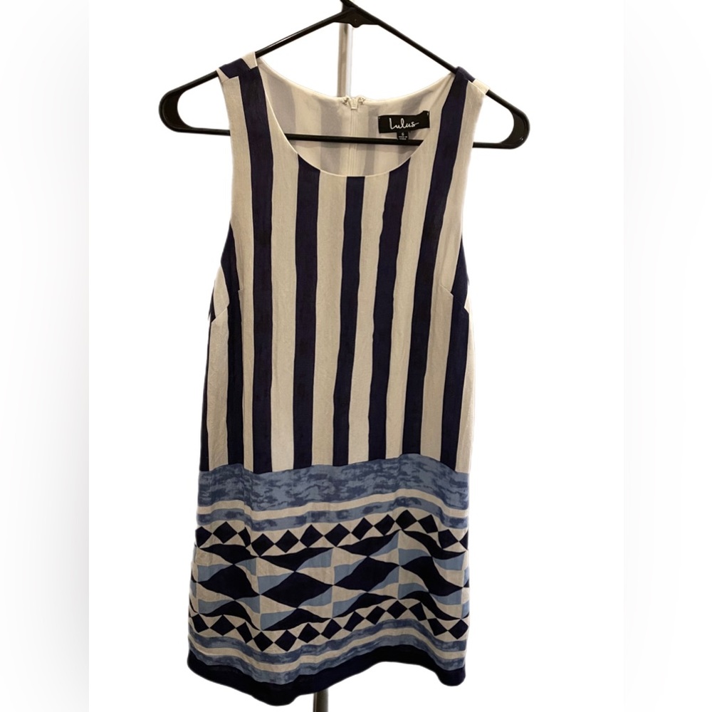 Lulus Ivory/Blue Retro Shift Dress